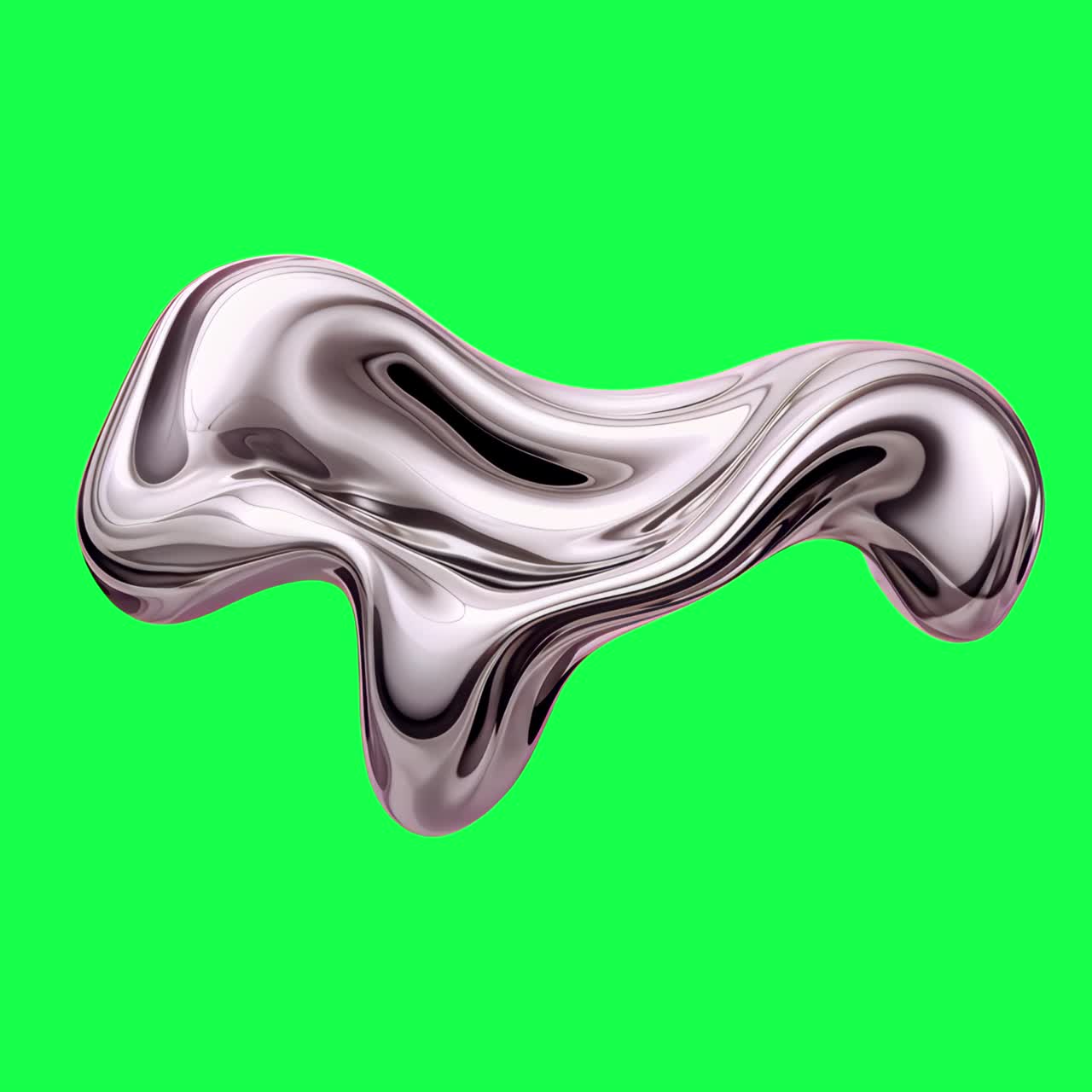 Abstract metallic fluid shape animation, transparent 4K video, green screen