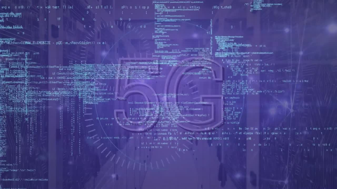 animazione della scansione dello scope con elaborazione di testo e dati 5g sulla sala server