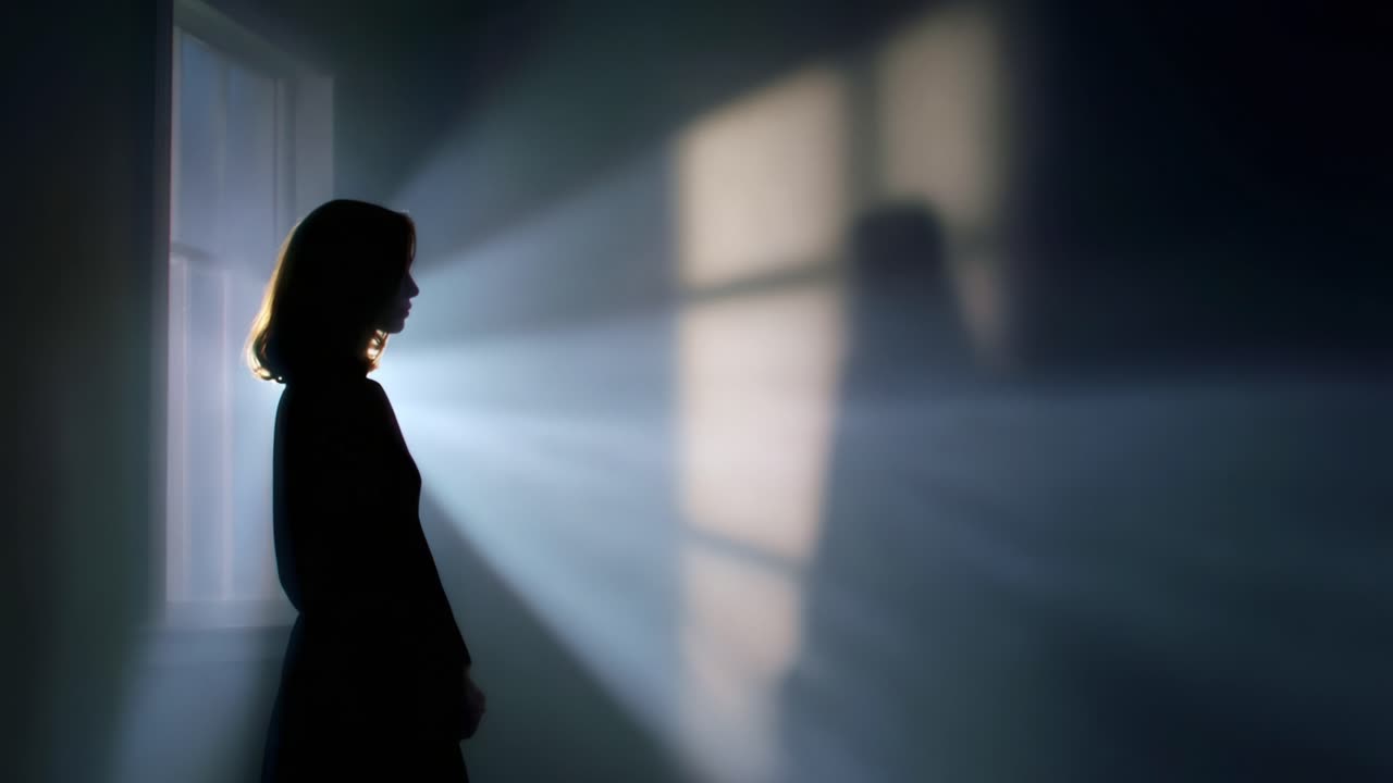 Exploring the Enigmatic Silhouette: A Captivating Journey Through Light and Shadow with a Mysterious Figure in a Dimly Lit Space