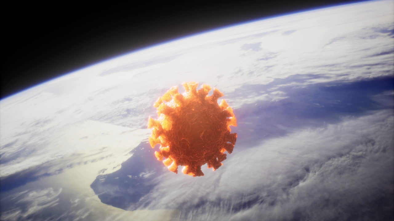 Floating virus over earth showcases the impact of pandemics on humanity