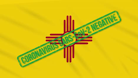 new mexico us state swaying flag with green stamp of freedom from coronavirus, loop