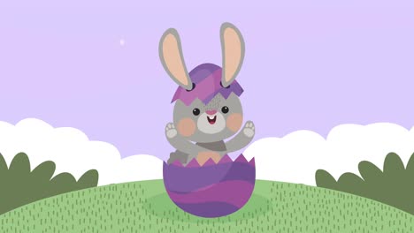 feliz pascua animación con conejo en el huevo