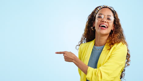 Glasses,-happy-and-woman-pointing-to-space