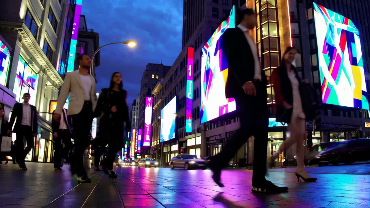 Night Cityscape with Vibrant Billboards