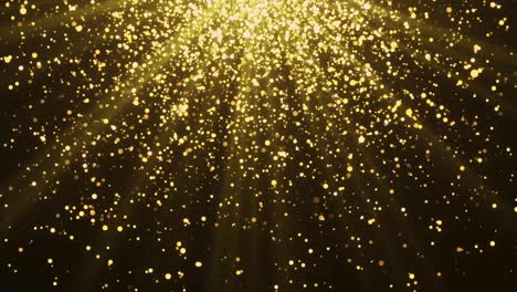 4K Super slow motion Abstract glittering golden particles Light on black Loop background.