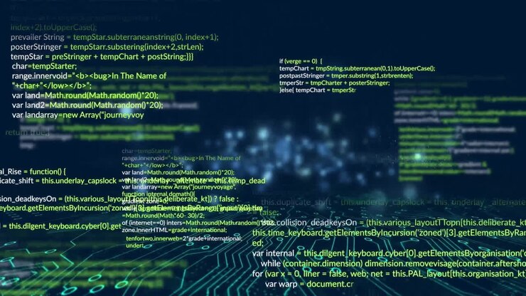 Animation of data processing and connections over blue background