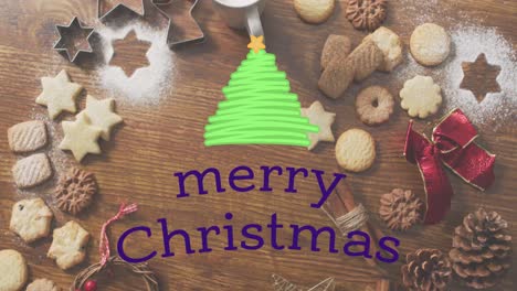 animación de felicitaciones navideñas texto sobre galletas y decoraciones navideñas