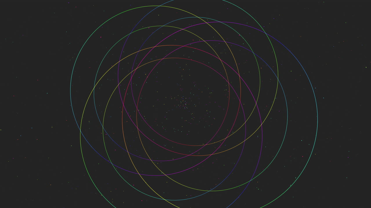 Vibrant circles arranged in a mesmerizing spiral formation against a dark backdrop. Gradually shifting in size and color, the circles create a visually captivating and ethereal spectacle