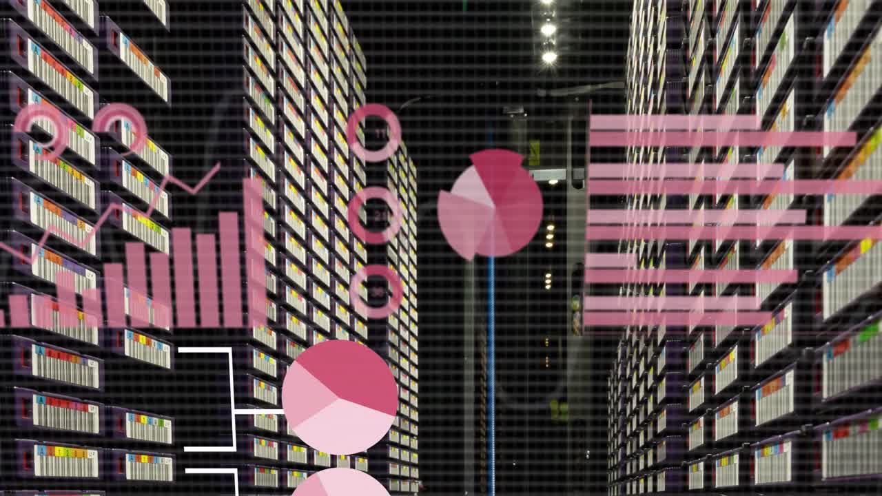 그리드 및 서버 배경에서 금융 데이터 처리의 애니메이션