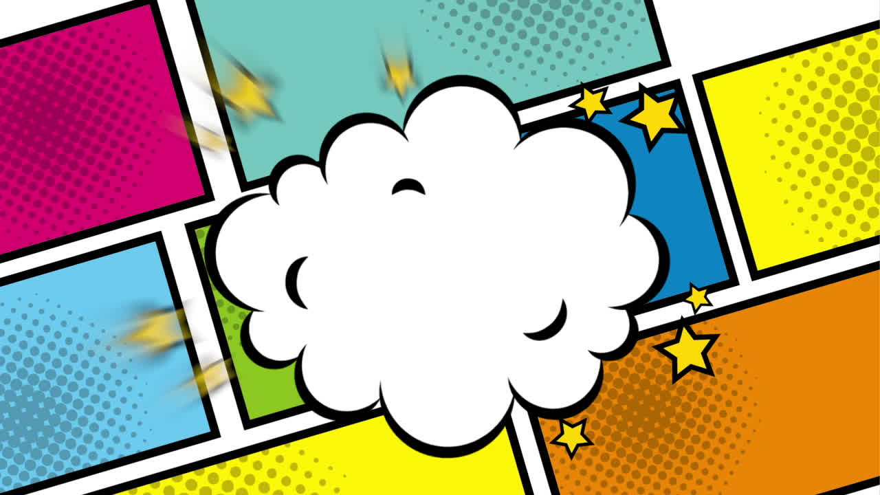 colores cuadrados y explosión de bombas animación de estilo pop art