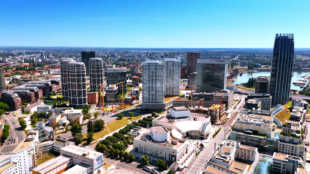 Bratislava modern skyline. Bratislava showcases a vibrant cityscape with contemporary buildings and urban development under clear blue skies