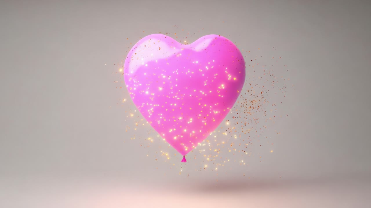 A Beautiful Pink Heart Balloon Floating Elegantly with Sparkling Effects, Capturing the Essence of Joy and Celebration in a Magical Atmosphere of Love and Happiness