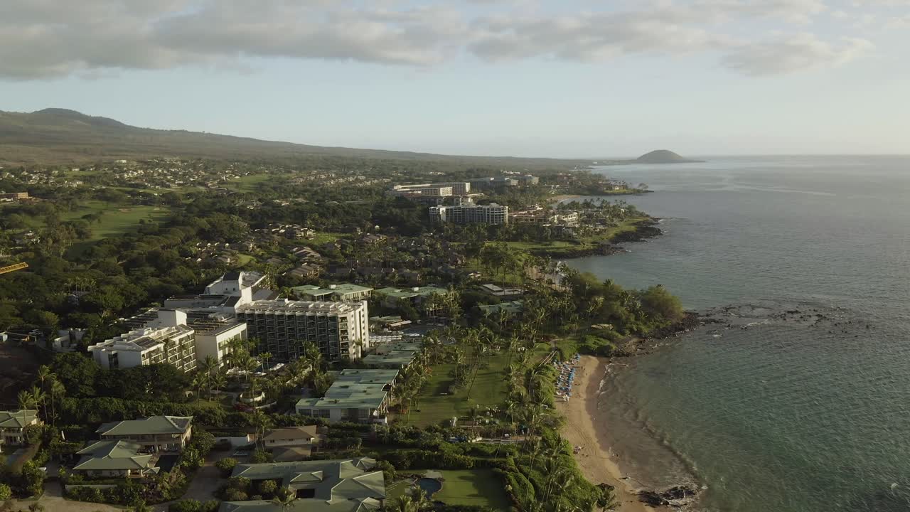 Drone resort coasts south Maui, Hawaii Sunset