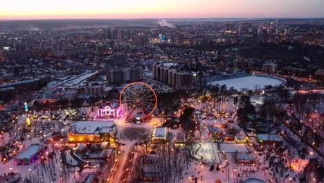 aerial ferris wheel, gorky central park in sunset