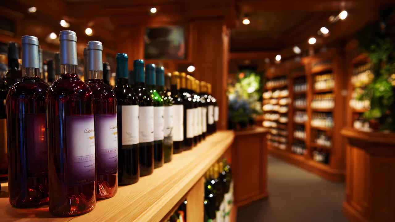 A Beautiful Display of Wine Bottles in a Well-Designed Store Showcasing a Variety of Labels and Colors, Creating an Inviting Atmosphere for Wine Enthusiasts and Casual Shoppers Alike