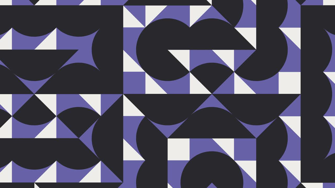 Multicolor geometric pattern with violet elements. Round tiles in abstract animated mosaic. Motion graphic background in a flat design