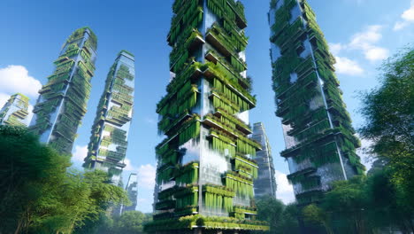 futuristic green skyscrapers with vertical gardens