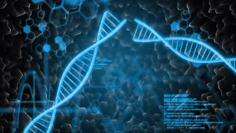 animation of chemical formula over dna strands