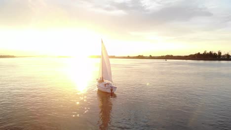 Aerial-tracking-shot-of-a-traditional-sailing-boat-on-the-upper-Columbia-river