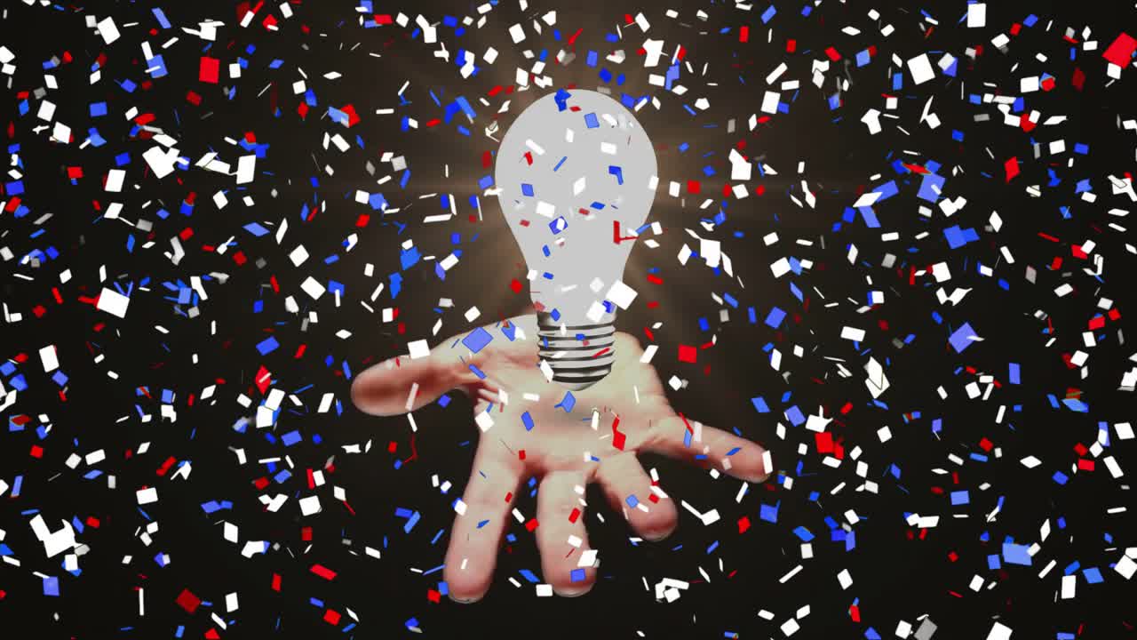 Un vuoto nero si apre mentre una mano scivola all'interno formando una lampadina, con coriandoli che cadono a cascata, a celebrare un'idea