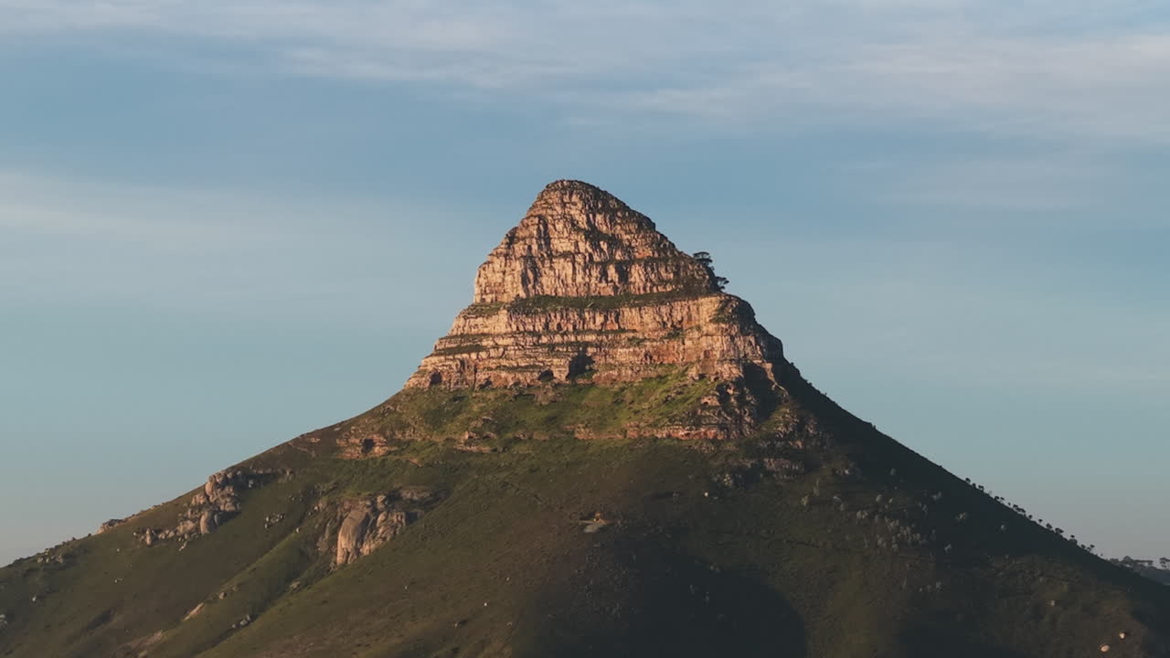 Lion's Head Iconic Mountain Peak In Cape Town, South Africa. Aerial Pullback Shot