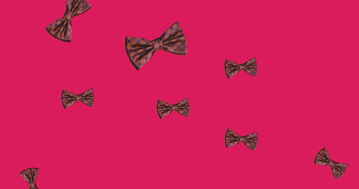 Animation of bow ties falling over pink background