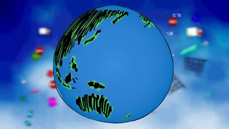 animación del globo con iconos y red de conexiones