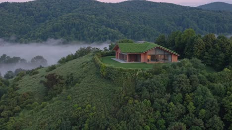 modern mountaintop home with green roof