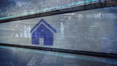 animación de candado y casa sobre la ciudad del metaverso y el paisaje urbano