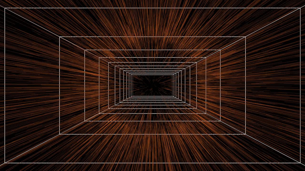 Abstract 3D tunnel with fast-moving particles and wireframe effect, tech concept