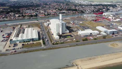 Great-Yarmouth-town-power-station-Norfolk-England-Aerial-footage-4K