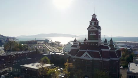 Whatcom-Museum,-Old-City-Hall-Building-In-Bellingham,-Washington-State,-USA---aerial-drone-shot