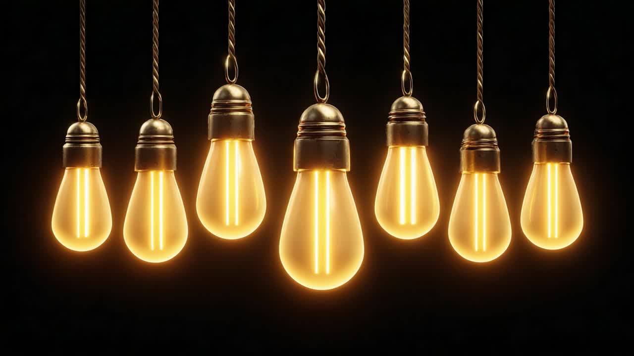 A Stunning Display of Vintage Hanging Light Bulbs Illuminating a Dark Background, Showcasing their Beautiful Glow and Elegant Design in Two Captivating Frames