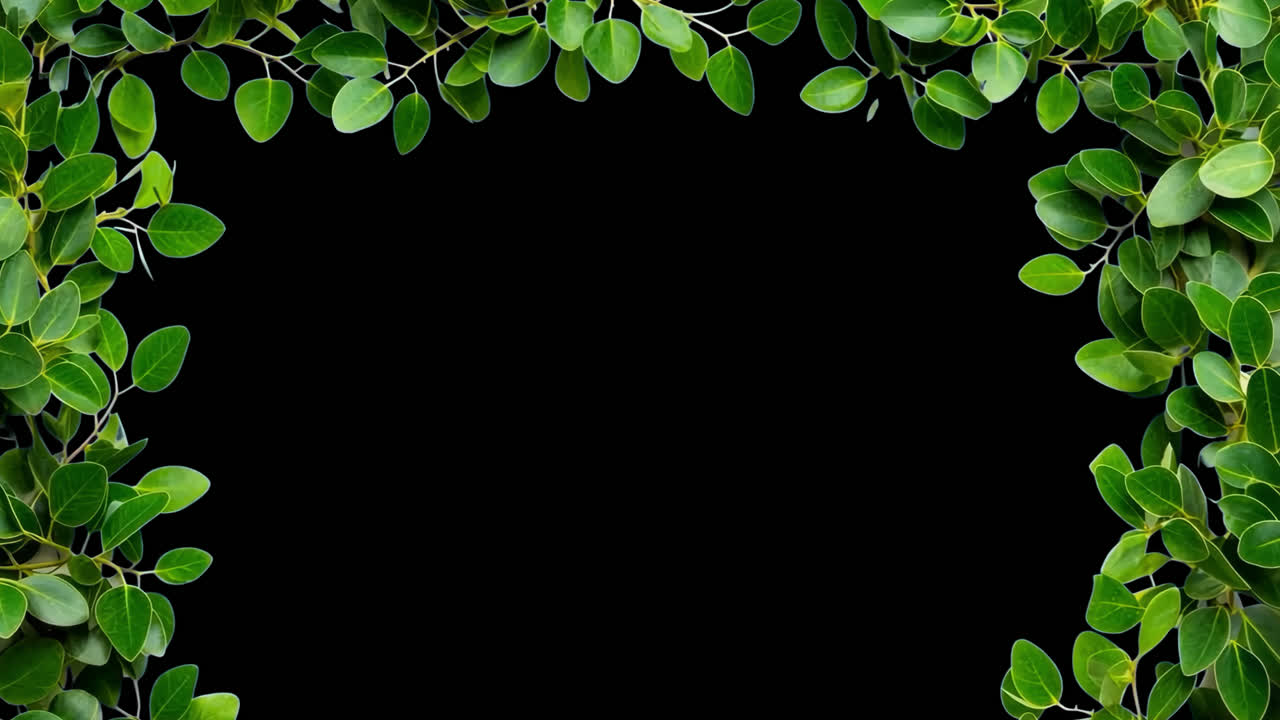 Green leaf border frame animated overlay, transparent 4K video, alpha channel, ProRes 4444