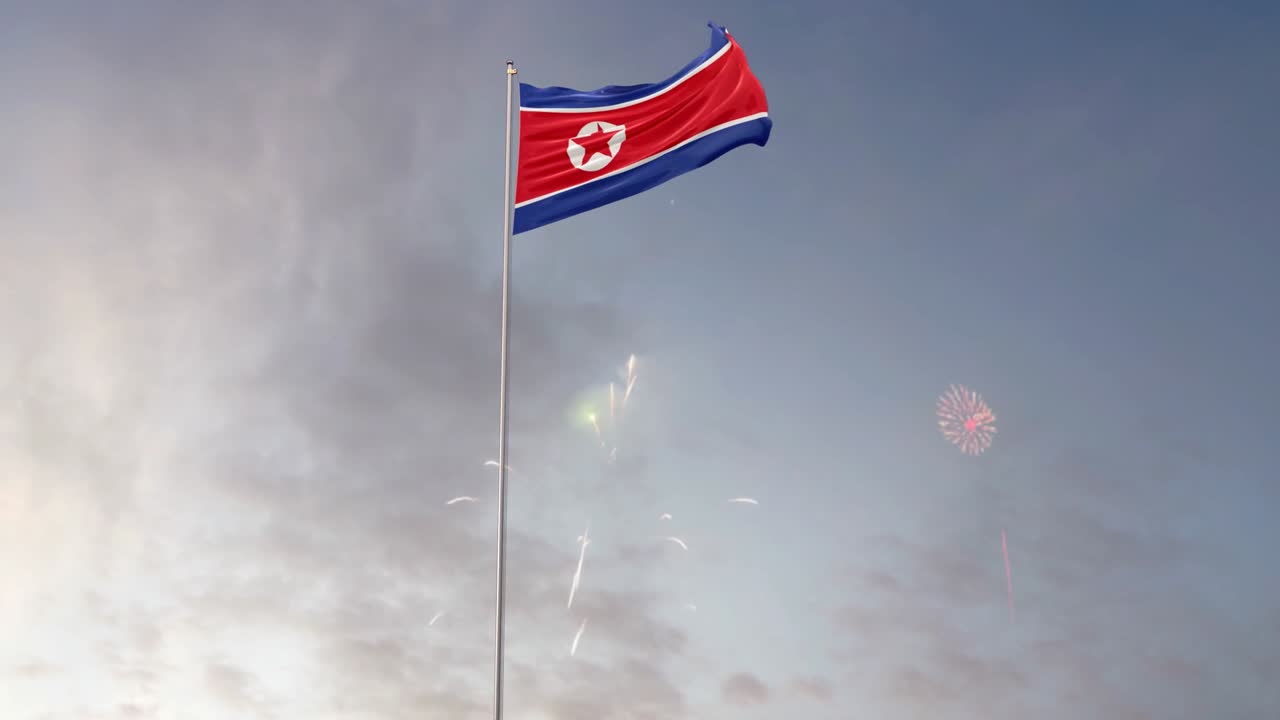 불꽃놀이를 배경으로 한 북한 발