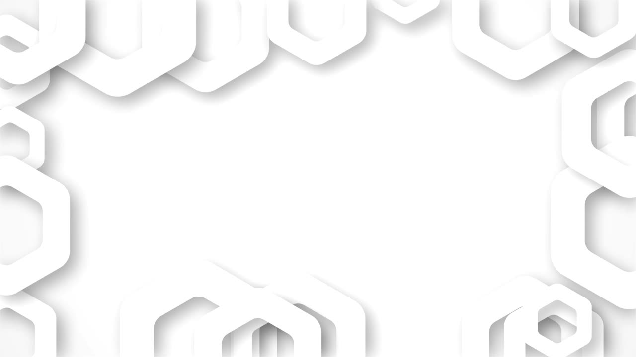 Paper ngon rings abstract motion background with drop shadows on white. 4k seamless