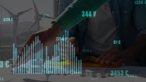 animación del procesamiento de datos financieros sobre el trabajo del arquitecto masculino