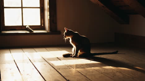 cat in attic sunlight