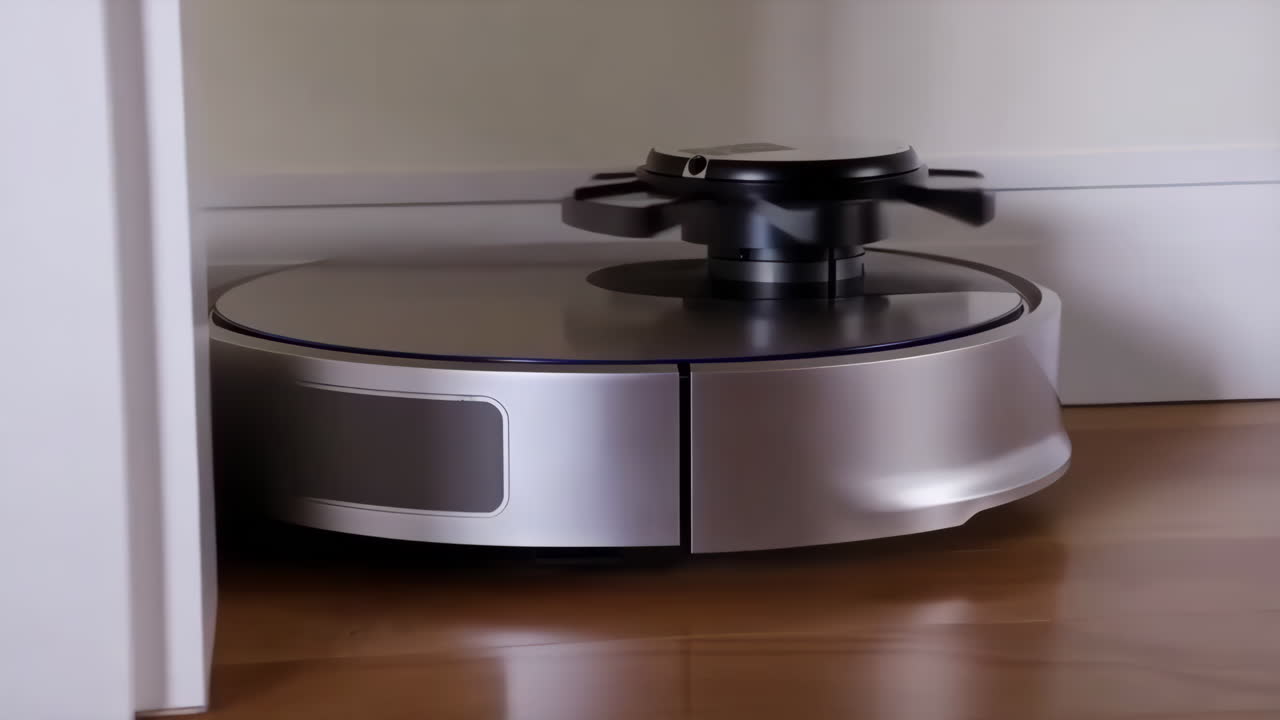 Robot Vacuum Cleaner on Wooden Floor
