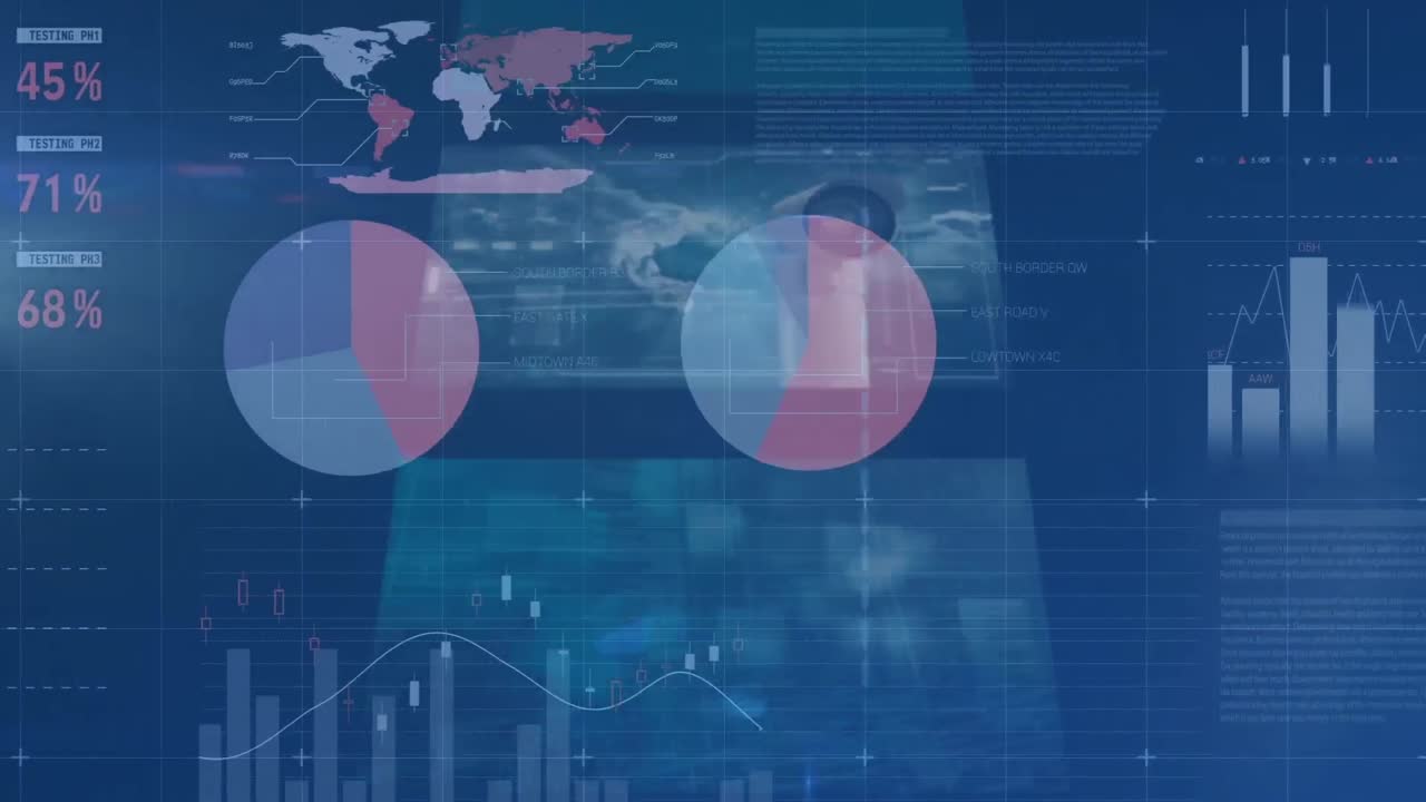 Animation of financial data processing over digital screen