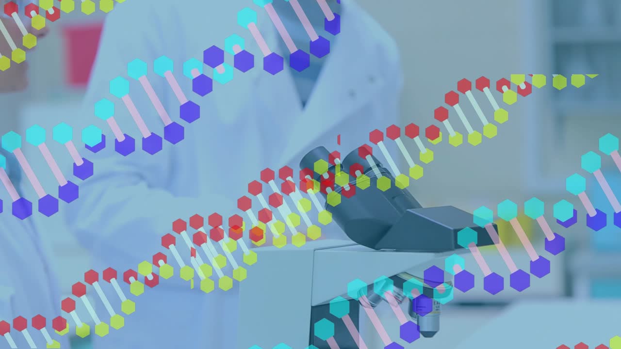 Animation of american flag over female surgeon green blocks