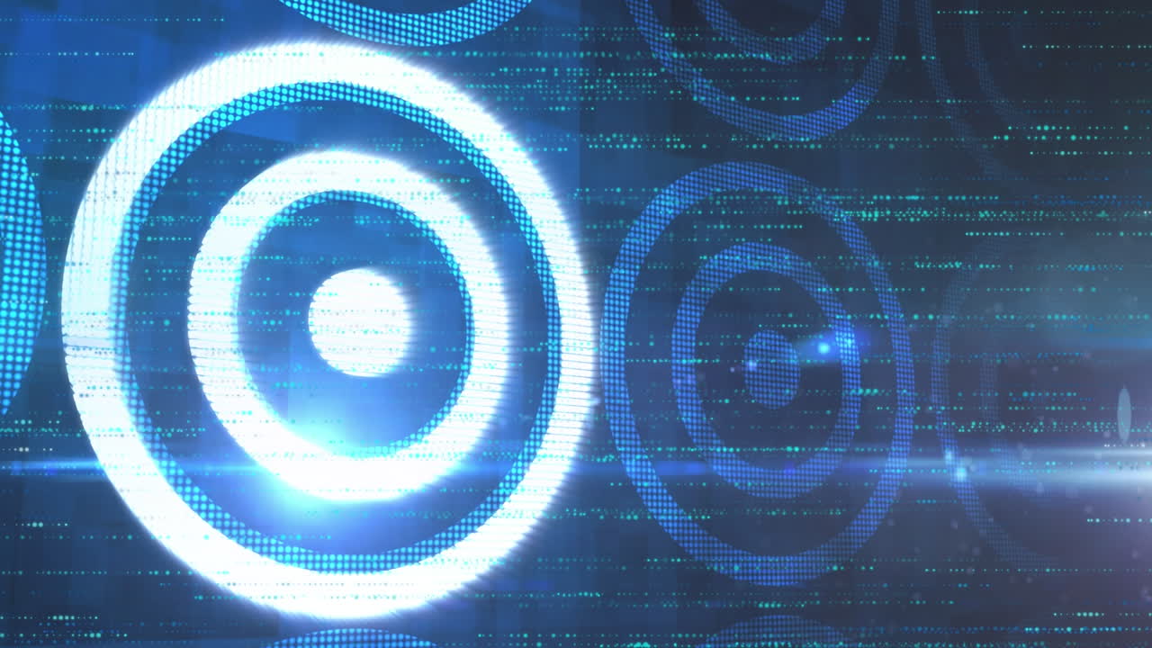 Animation of data processing over circles on black background