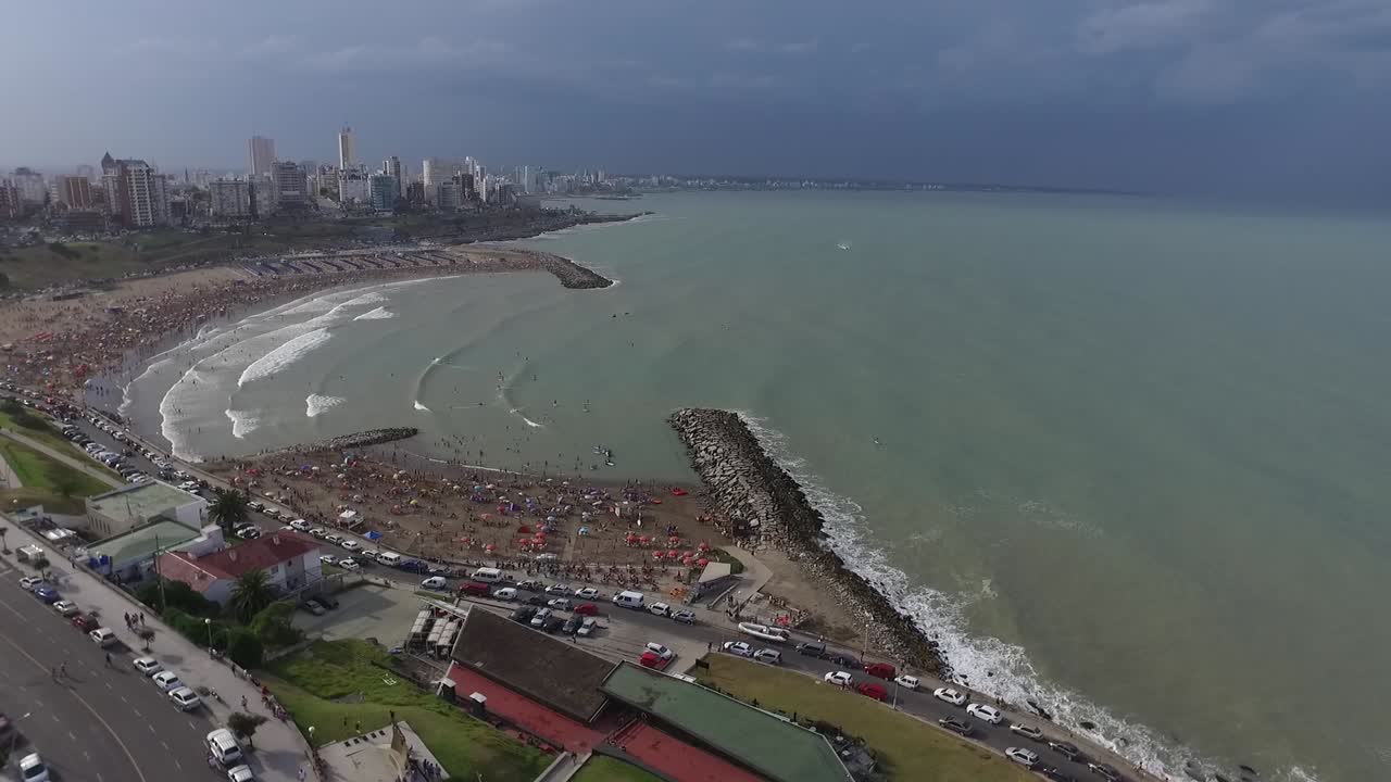 Aerial view of the city and the beaches of Mar del Plata. Buenos Aires, Argentina.