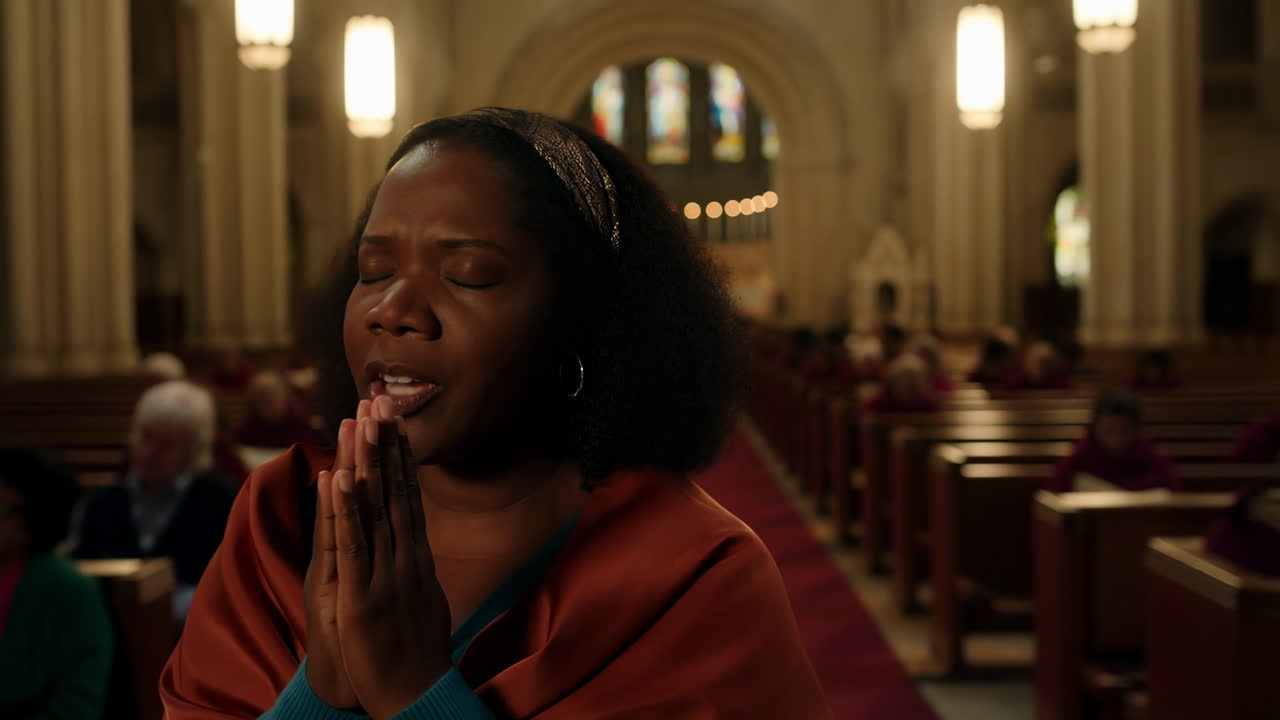 Wanita Afrika-Amerika Berdoa dan Bernyanyi di Sebuah Gereja