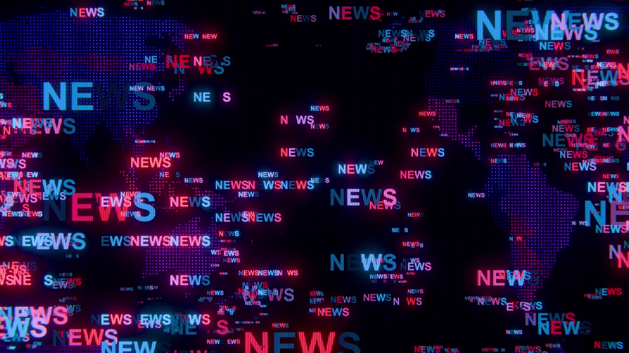 Fondo de red global de noticias digitales con mapa mundial de neón