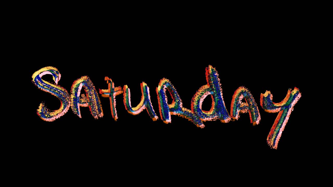 Saturday title drawn in bold marker lettering style, animated on a clean background for a simple intro