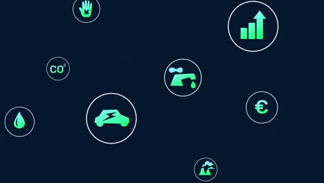 animación de iconos eco y procesamiento de datos por computadora sobre un fondo oscuro