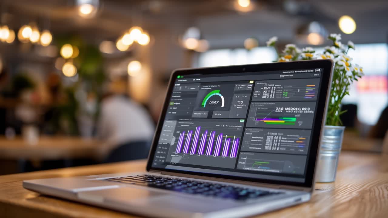 Advanced Data Visualization and Analysis on a Laptop Screen in a Modern Workspace with Natural Lighting and Indoor Plants Surrounding the Environment