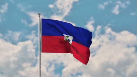 bandera de haití ondeando en el cielo azul video realista 4k