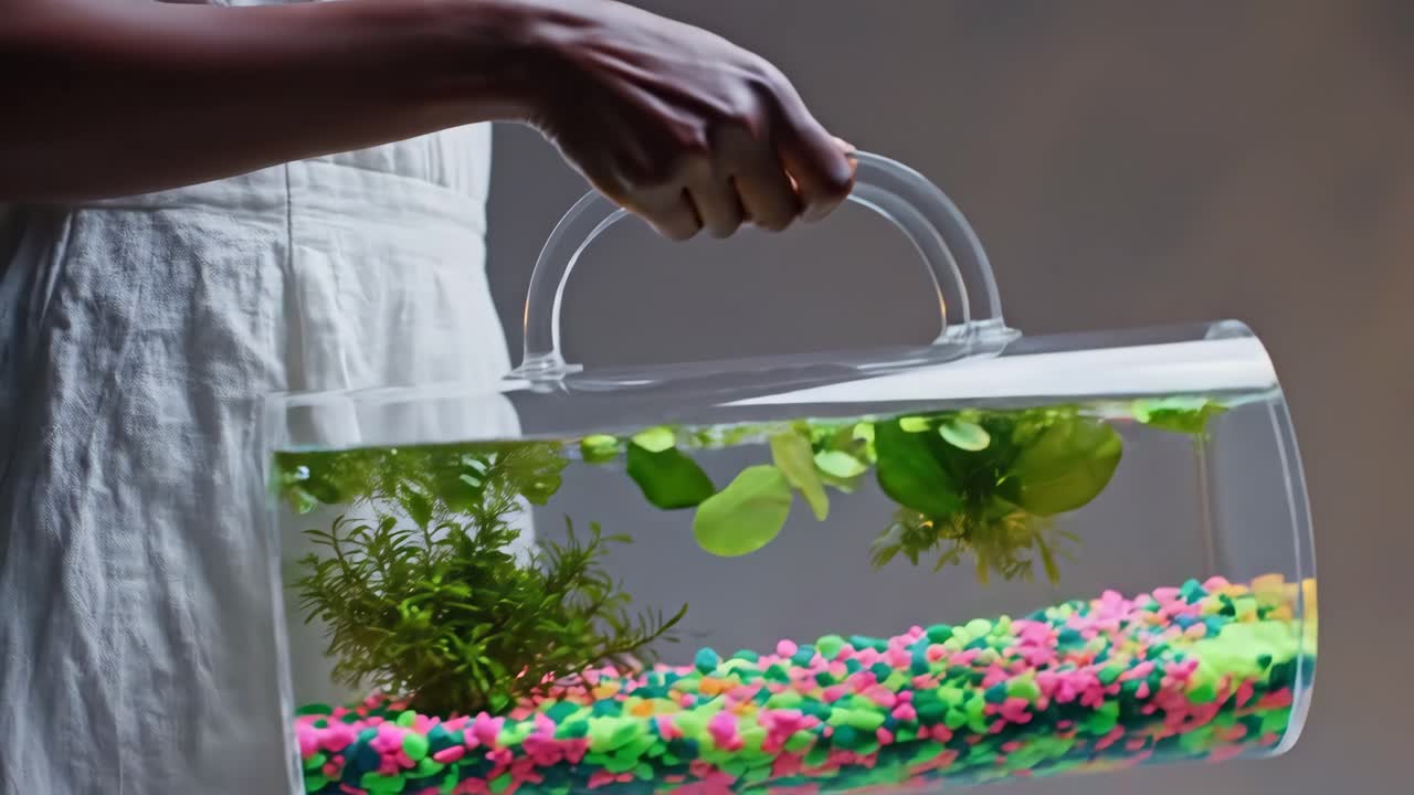 Aquarium with plants and colorful gravel